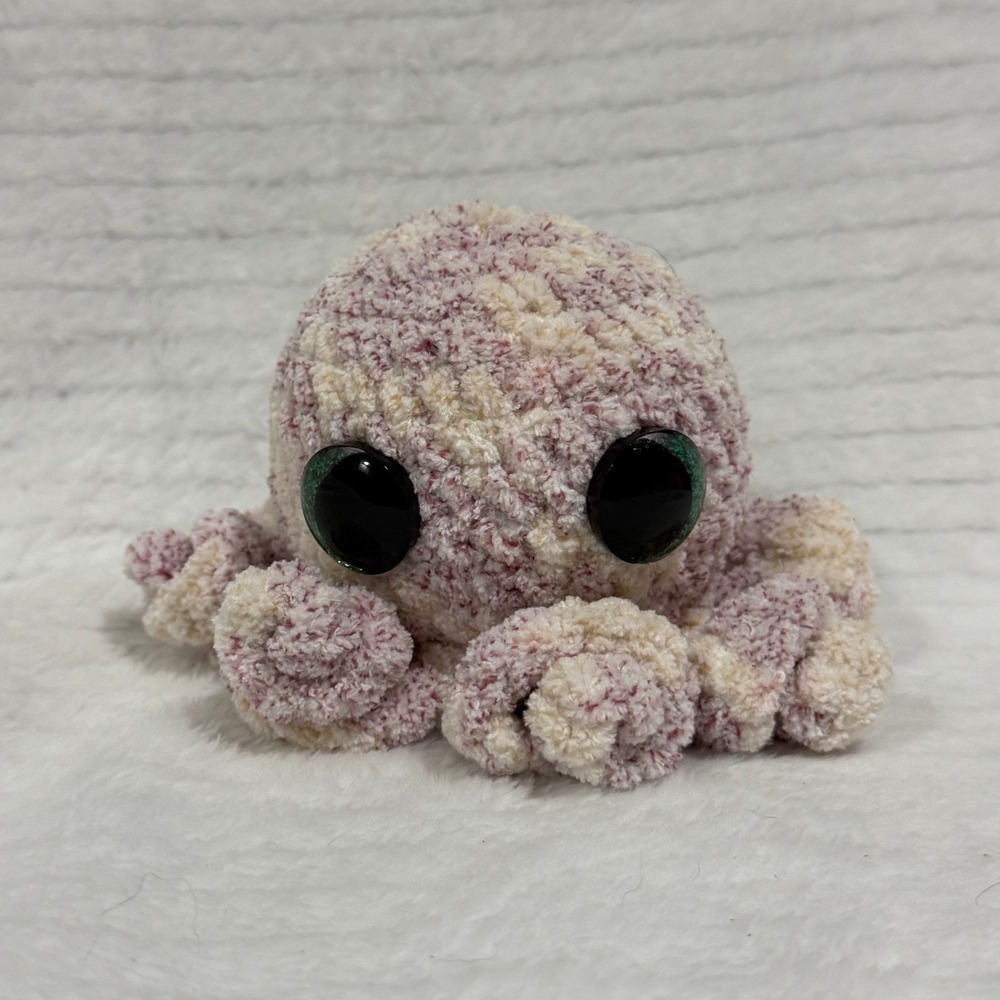 Handmade Crochet Octopus Plushie Variegated Pink Cream Chenille Amigurumi Toy